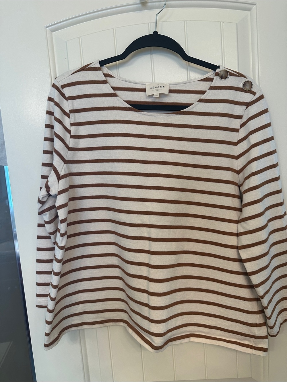 Sezane Colette Marinière Ecru / Camel - Size XXL